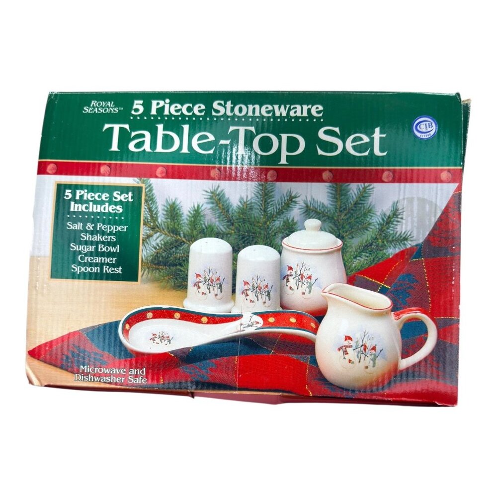 CIB Royal Seasons 5-Piece Stoneware Table-Top Set With Snowman Design Vintage